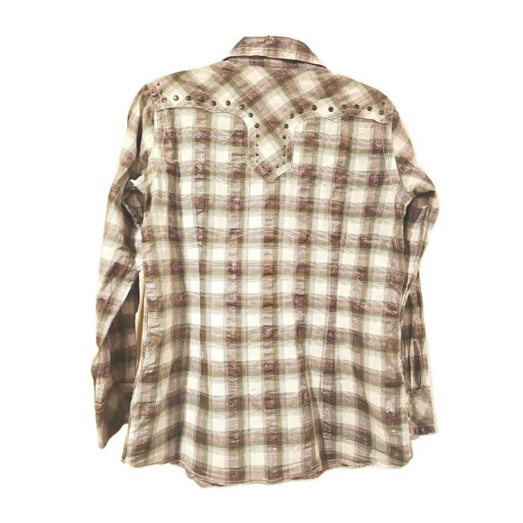 Ariat Women's Studded Pink Plaid Long Sleeve Evelyn Snap Western Shirt Sz Large - Picture 2 of 11